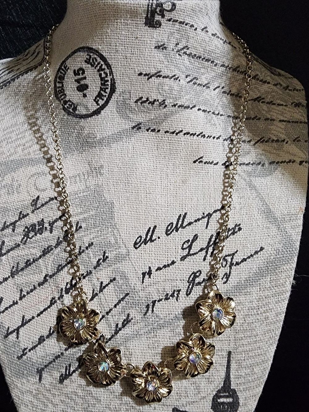 Gold Floral Crystal Pendant Necklace for Women